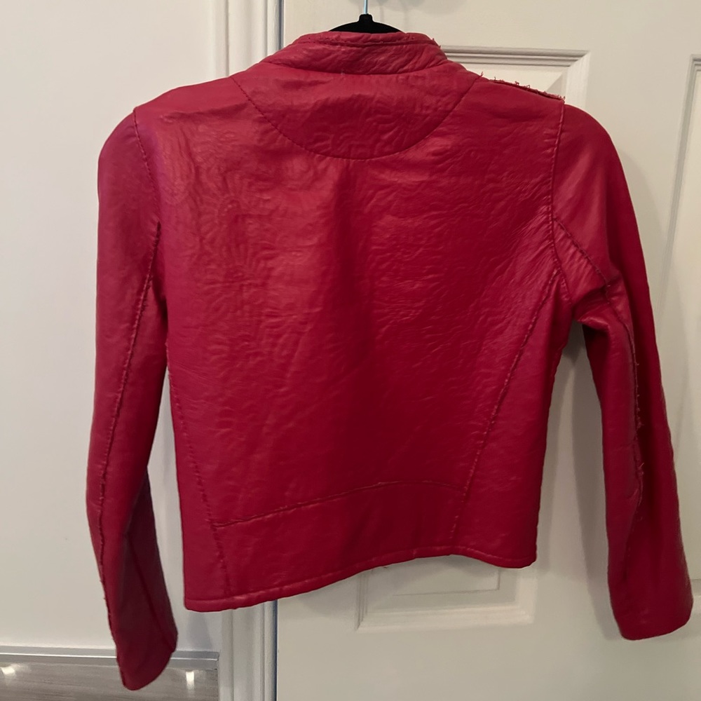 Maje Red Cropped Leather Jacket - Picture 2 of 4
